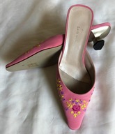 LK.Bennett klapki na obcasie skóra nat. haft 37,5