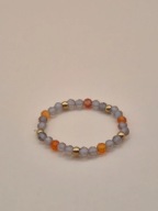 Pierścionek na gumce z kamieni Karneol , Kwarc dymny ,stal chirurgiczna