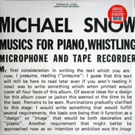Michael Snow Musics For Piano, Whistling, Microphone And Tape Recorder 2LP