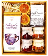 KOSZ PREZENTOWY SPICHLERZ ZDROWIA HERBATA MIÓD KONFITURA DZIEŃ KOBIET