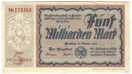 Banknot zastepczy - WROCLAW - BRESLAU - 5 Miliardow Mark - 1923