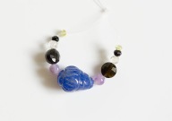 Naturalny SZAFIR rzeźbiony Kropla Łezka Obsydian perydot spinel komplet