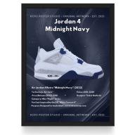 Plakat Jordan 4 "Midnight Navy" Wavy (Czarna/Biała Ramka)