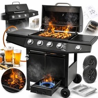 MOCNY GRILL GAZOWY NA TARAS DO OGRODU STALOWY RUSZT ŻELIWNY 3+1 POKROWIEC