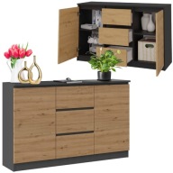 Komoda 120cm szafka z szufladami Antracyt Wotan Aga do salonu duza rtv