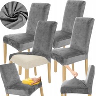 ZESTAW 4 SZT POKROWIEC NA KRZESŁO KRZESŁA SZARY WELUR ELASTYCZNY POKROWCE