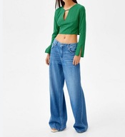 Bershka zielony top w kratkę z długim rękawem S 36 krata, casual chic trend