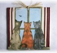 Robótkownia Kafelek obrazek 15x15 Kot Koty trzy ptak z le.