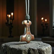 Drewniany wisiorek Młot Thora – rękodzieło, skórzany rzemień, prezent