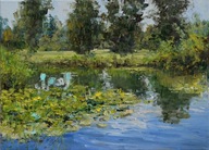 Nad wodą" obraz olejny na płótnie 30x40cm , oryginał Garncarek Al,,,