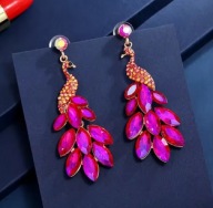 KOLCZYKI PAW CYRKONIE różowe piękne błyszczące studniówka karnawał