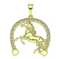 87216 Zawieszka stal chirurgiczna 316L pozłacana 14k podkowa z koniem