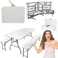 ZESTAW CATERINGOWY BANKIETOWY OGODOWY STÓŁ + 2X ŁAWKA SKŁADANY WALIZKA 1