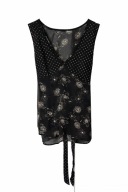 Jedwabny top Peppercorn 100% silk czarny w kwiaty i groszki wiązany z tyłu