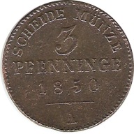 Królestwo Prus 3 Pfenninge 1850 Fryderyk Wilhelm IV "Muł"