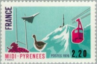 Francja 1976 Znaczek 1952 ** regiony Pireneje góry kolejka górska samolot