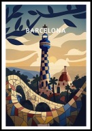 A2 KOLOROWY OBRAZ PLAKAT BARCELONA HISZPANIA SPAIN PARK GUELL GAUDI