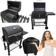 GRILL WĘGLOWY DUŻY OGRODOWY RUSZT ŻELIWNY PŁYTA ŻELIWNA POKROWIEC TERMOMETR