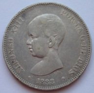 Hiszpania 5 peset 1888 - król Alfons XIII - srebro
