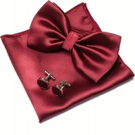 Zestaw na studniówkę Muszka Poszetka Spinki do Mankietów Bordowa Burgundowa