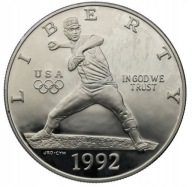 USA 1 dolar 1992 baseball 26.73g SREBRA próby 900
