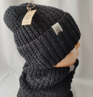 (06) Czapka wełniana z kominem XS/S - rozmiar uniwersalny ok. 48 - 54 cm.