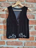 czarna welurowa kamizelka z haftem