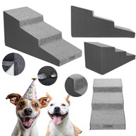 SCHODY DO LOZKA DLA PSA DO SAMOCHODU SCHODKI 40 CM RAMPA MIEKKIE PUFA SZARE