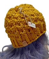 Musztardowa czapka z serii "Tweed", z wełną, handmade, unikat