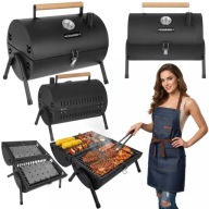 GRILL WĘGLOWY OGRODOWY MAŁY PRZENOŚNY TURYSTYCZNY Z POKRYWĄ TERMOMETR KOMIN