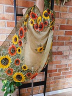 apaszka chusta chustka jedwabna jedwab silk kwiaty słoneczniki 84x84cm