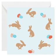 Kartka okolicznościowa na Wielkanoc - Zające Pisanki, Niebieska - 14x14 cm