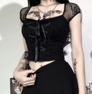 Czarna bluzka gotycka goth wiązana rock steampunk punk lolita r. S/M