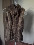 bershka 36 s kamizelka bezrękawnik stójka misio brąz beż ciepła