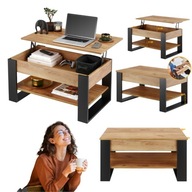 STOLIK KAWOWY LOFT DREWNIANY LAWA KWADRATOWY ROZKLADANY PODNOSZONY BLAT DAB