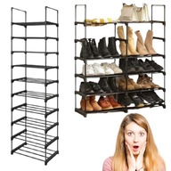 Duża Szafka Na Buty Wysoka Czarna Modułowa 10 Poziomów Loft Metal 174cm