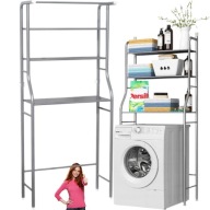 PÓŁKA REGAŁ ŁAZIENKOWY NAD PRALKĘ 3 POZIOMY BIAŁY STAL 152X61X25 3 HACZYKI