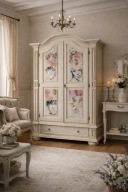 Szafa-bieliżniarka -biblioteka zmalowana w beżach z transferem