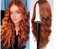 JA860 Peruka EMMOR z Grzywką Syntetyczna, Falowana, Włosy Długie Rude 66 cm