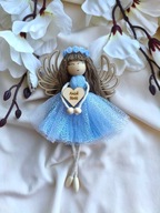 Anioł Stróż niebieski Makrama Aniołek na szczęście lalka na prezent