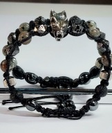 BRANSOLETKA WILK STAL SZLACHETNA 316L KAMIEŃ LAWA YOOPERLIT MAKRAMA WYMIAR