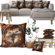 POSZEWKA NA PODUSZKĘ JESIENNA DEKORACYJNA 40X40 JEŻYKI LIŚCIE SZYSZKI