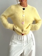 Sweter sweterek damski rozpinany kardigan żółty guziki serca jesień HIT