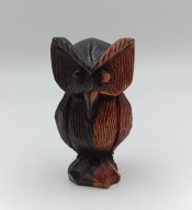 Sowa ręcznie rzeźbiona z drewna mahoniowego - dukolorowa sliczna vintage