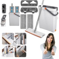 MOP PŁASKI OBROTOWY Z WYCISKACZEM Z WIADREM DWUKOMOROWYM WĄSKI MIKROFIBRA