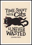 A2 ŚMIESZNY PLAKAT Z CZARNYM KOTEM KOT, HUMOR, TIME WENT WITH CATS IS ....
