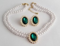 PIĘKNY NASZYJNIK POZLACANY PERŁY Z KOLCZYKAMI KRYSZTAŁ