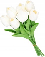 BUKIET TULIPANÓW BIAŁE TULIPANY GUMOWE SILIKONOWE JAK ŻYWE 7 GAŁĄZEK