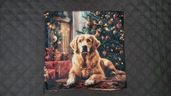 Świąteczny Golden Retriever - dwustronna poszewka na poduszkę