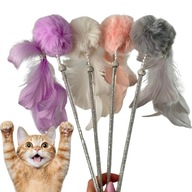 Miękka kolorowa wędka zabawka dla kota pompon piórka dzwonek 60cm